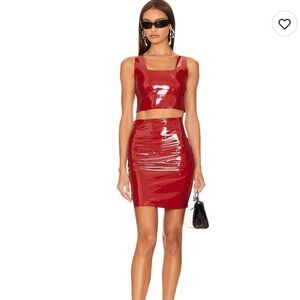 NWT COMMANDO Faux Patent Leather Mini Skirt in Lava Red- Size Large